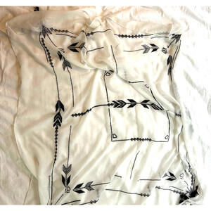 LOFT Cotton Gauze Aztec Embroidered Wrap Shawl Boho Aztec Scarf Fashion